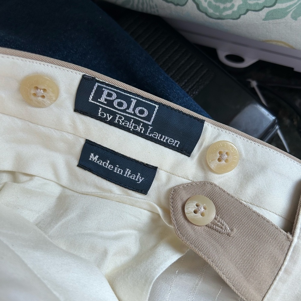 Vintage Polo Ralph Lauren Extrafine Virgin Wool Pleated cuffed tan trousers. 38 - Picture 8 of 15